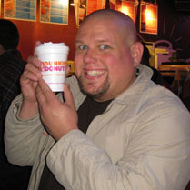 Chris finally got his dose of Dunkin Donuts coffee in Berlin and is excited!