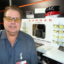 Dave wears Gunnar glasses (deisgned to protect eyes from LCD computer screens) at TrekStor Booth
