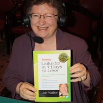 Jan poses with her book: "Mastering Linkedin in 7 Days or Less"
