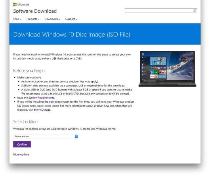 Go to the Windows 10 Download Page