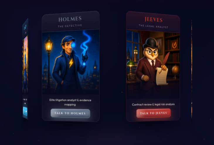 Screen shot from the ACTi AI showing a carousel of the available "beings" including Sherlock and Jeeves